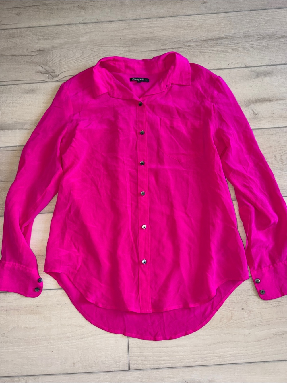 Broadway & Broome Fuschia Silk Button-Down Shirt - Women's Classic Collared Top
